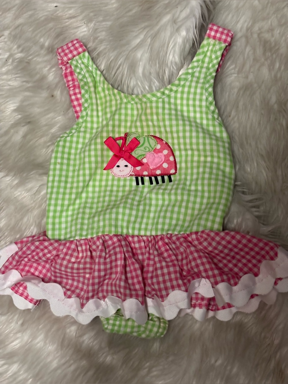 Mud Pie Gingham Ladybug Beach Swimsuit Girls 2T 3T